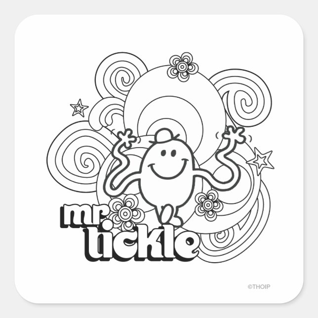 Sticker Carré M. Tickle | Black & White Swirls & Stars (Devant)