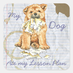 Sticker Carré Ma chow-chow de bouffe a mangé mon plan de cours
