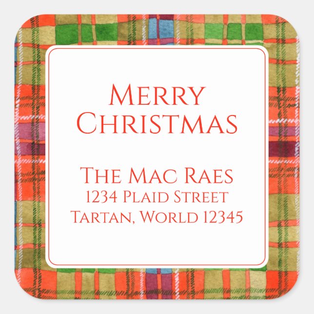Sticker Carré MAC RAE TARTAN Large Carré Adresse Seals (Devant)