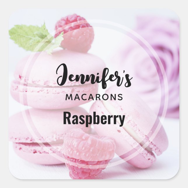 Sticker Carré Macarons roses et framboises rouges (Devant)