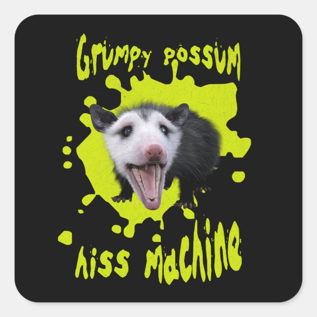 Sticker Carré Machine à siffler drôle opossum grincheux humour s (Devant)