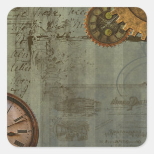 Sticker Carré Machine à temps Steampunk
