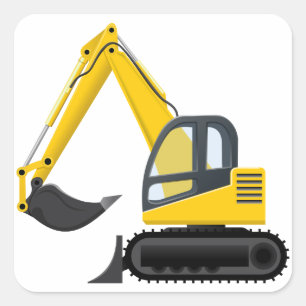 Sticker Carré Machine de construction d'excavateur jaune et noir