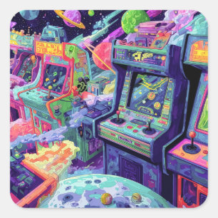 Sticker Carré Machines de jeux vidéo rétro dans l'espace