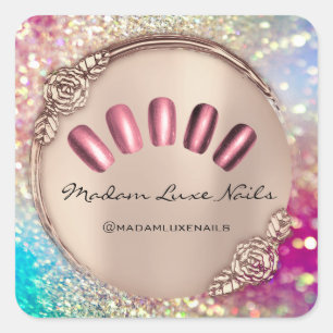 Sticker Carré Madame Luxe Nail Parties scintillant Rose or Flora