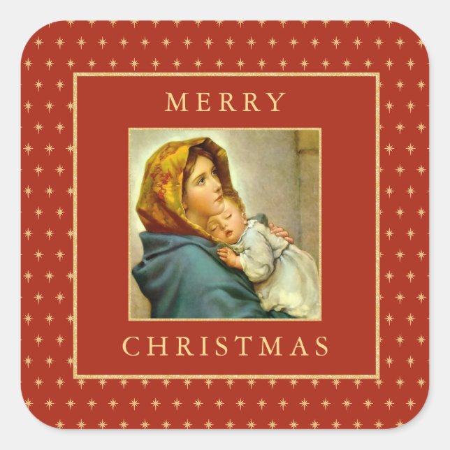 Sticker Carré Madonna & Enfant traditionnel Noël religieux (Devant)