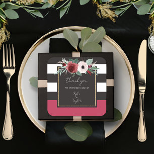 Sticker Carré Magenta Floral Black Striples Couples Noms Mariage