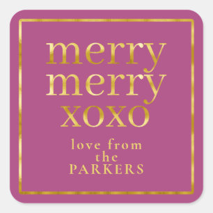 Sticker Carré Magenta Gold Merry Merry XOXO ID1009