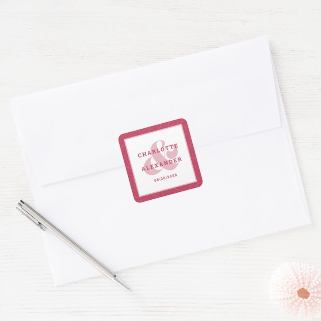 Sticker Carré Magenta Rouge Mariage moderne mariée et chambre à  (Enveloppe)