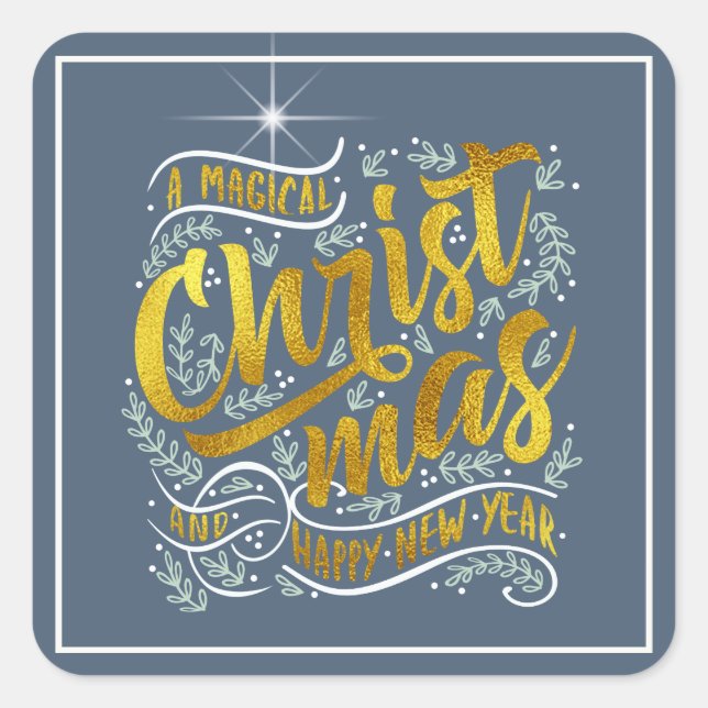 Sticker Carré Magical Christmas Typography Carré Gold ID441 (Devant)