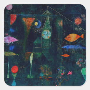 Sticker Carré Magie de poisson de Paul Klee Peinture Abstraite A