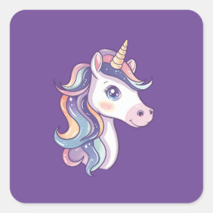 Sticker Carré Magique Cute Sparkly Pastel Unicorn