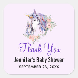 Sticker Carré Magique Unicorn maman & bébé Merci d'aquarelle