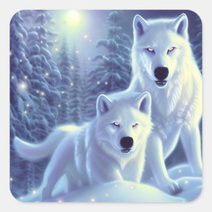 Sticker Carré Magique White Arctic Wolves Imaginaire Art