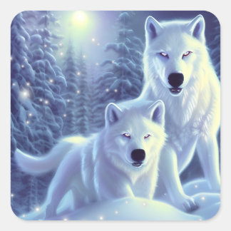Sticker Carré Magique White Arctic Wolves Imaginaire Art