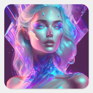 Sticker Carré Magnifique Ai Art Joli Verre Icy comme Femme