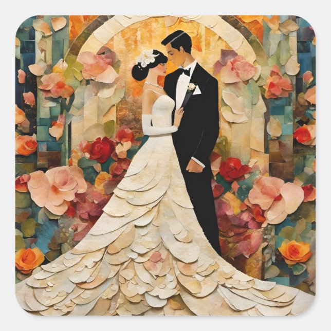 Sticker Carré Magnifique collage de mariée et de marié (Devant)