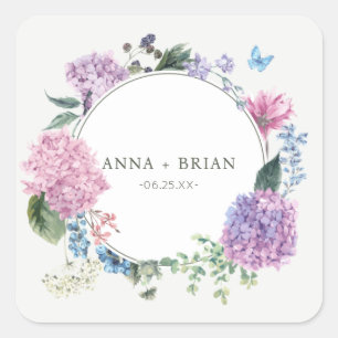 Sticker Carré Magnifique Mariage floral Hydrangea peint à la mai