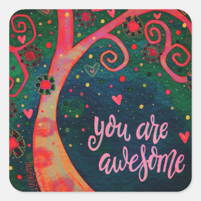 Sticker Carré Magnifique Motivation Arbre Enseignant Classe (Devant)