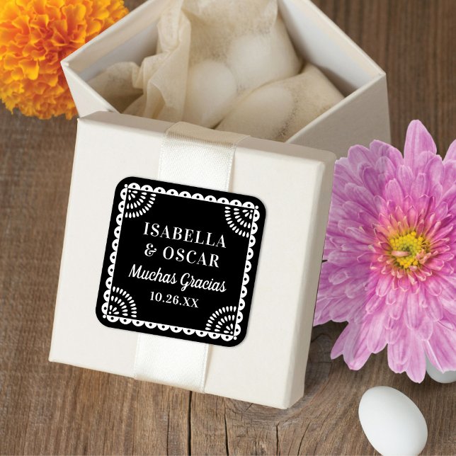 Sticker Carré Magnifique Papel Picado Black Wedding Favor Sticke (Créateur téléchargé)