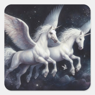 Sticker Carré Magnifique Pegasus dans le ciel foncé