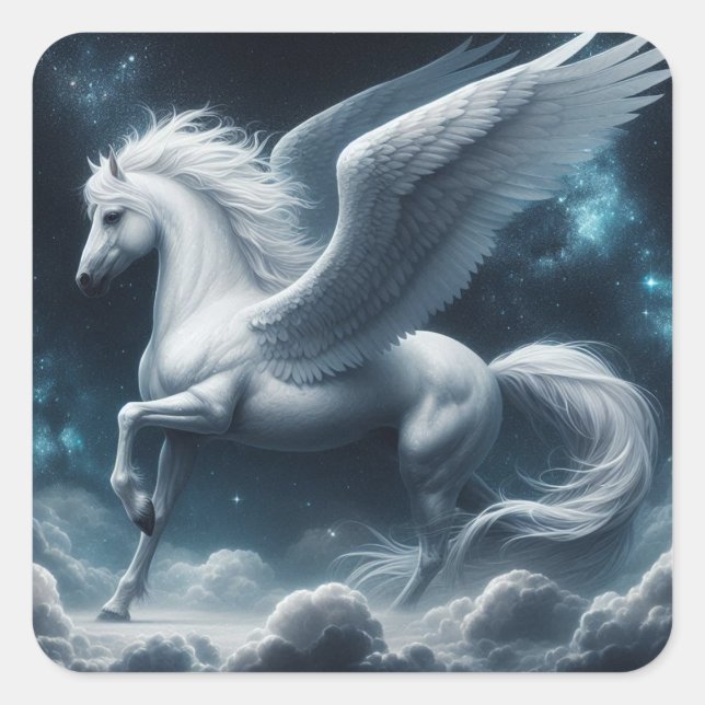 Sticker Carré Magnifique Pegasus dans le ciel foncé (Devant)