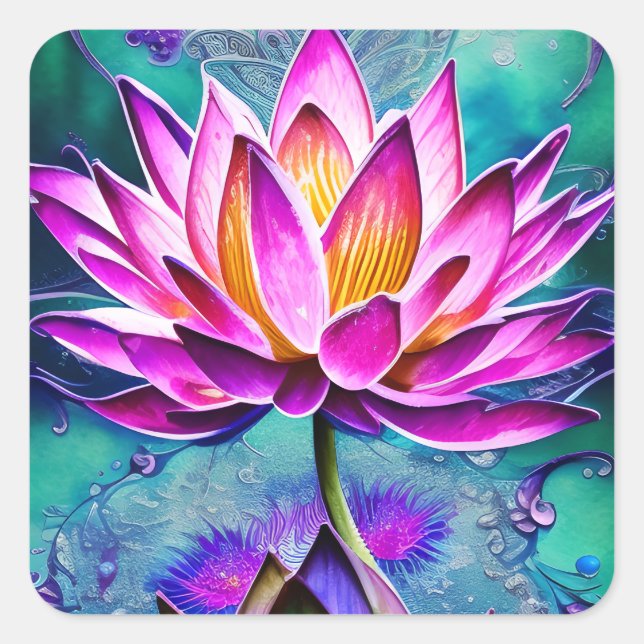 Sticker Carré Magnifique Portrait rose Lotus Flower (Devant)