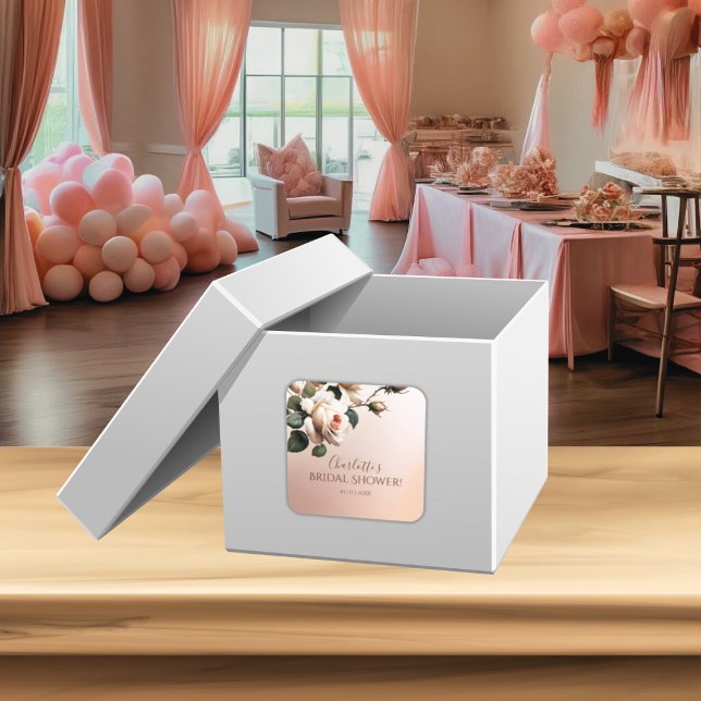 Sticker Carré Magnifique rose à l'huile rose beige pour la douch (Bridal Shower Square Sticker)