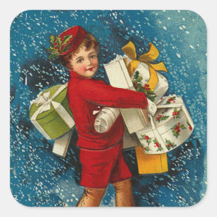 Sticker Carré Magnifique Vintage Noël mignon messager GRAND