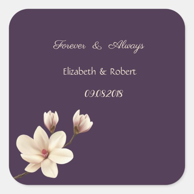 Sticker Carré Magnolia Chic Élégant de Mariage (Devant)