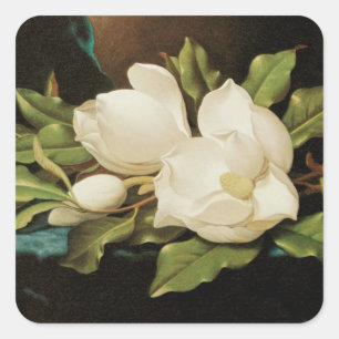 Sticker Carré Magnolias géants sur un tissu de velours bleu par