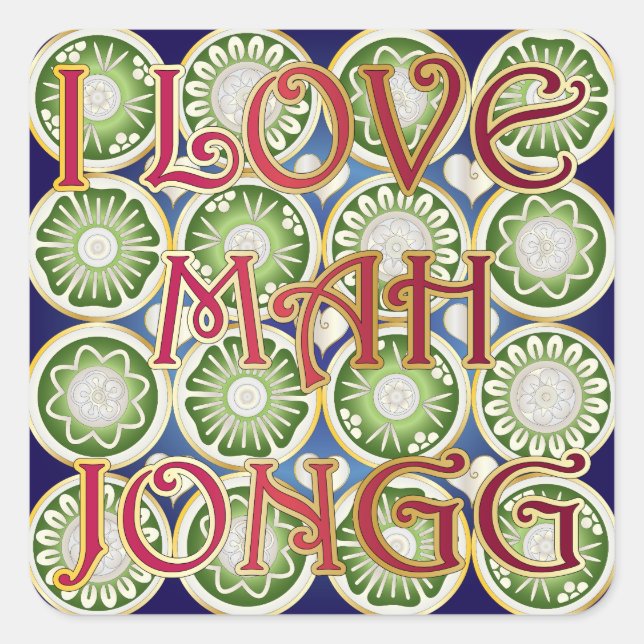 Sticker Carré Mah Jongg Valentine I Love MJ (Devant)