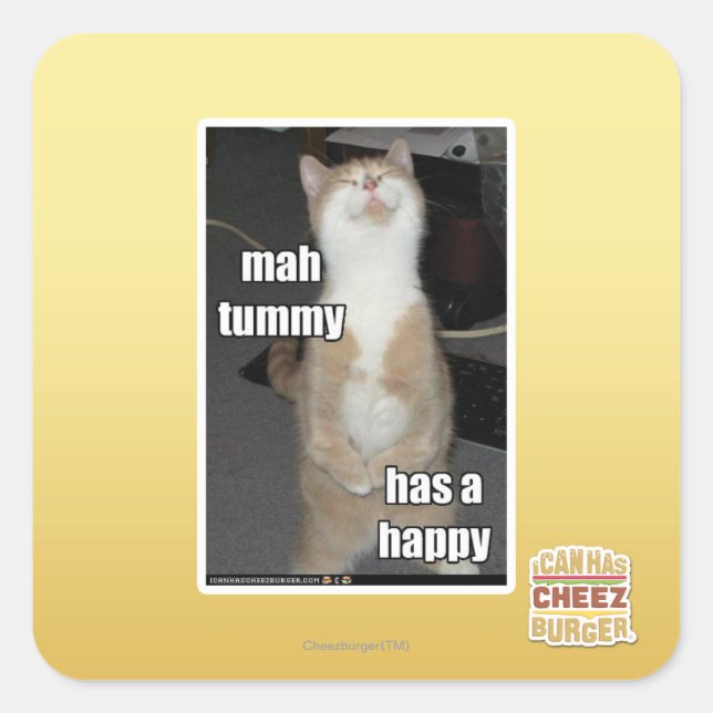 Sticker Carré Mah tummy est heureux (Devant)