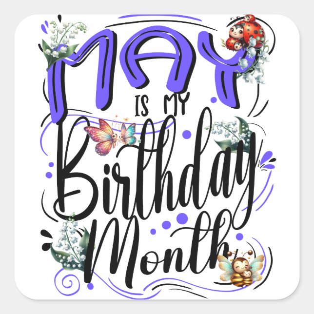 Sticker Carré Mai est mon anniversaire maman, mai fête (Devant)