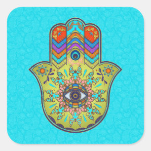 Sticker Carré Main colorée de Hamsa avec Paisley
