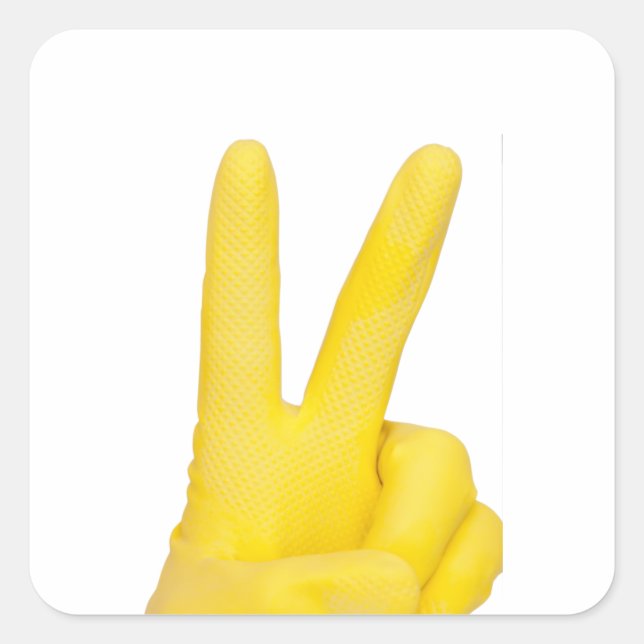 Sticker Carré Main dans le gant de latex jaune (Devant)