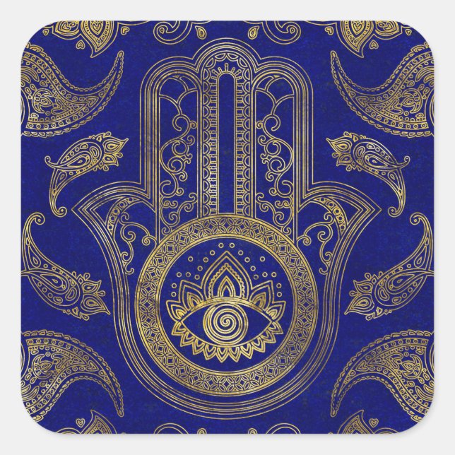 Sticker Carré Main de Hamsa - or sur lapis lazuli (Devant)