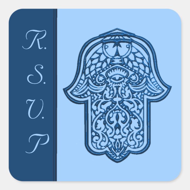 Sticker Carré Main de henné de Hamsa (bleu) (Mariage) (Devant)
