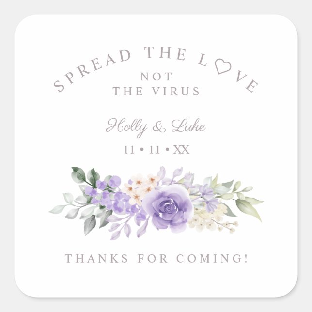 Sticker Carré Main Gel Lilac Fleurs Mariage Wreath Coronavirus (Devant)