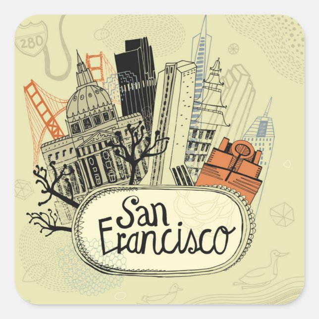 Sticker Carré Main tirée San Francisco (Devant)