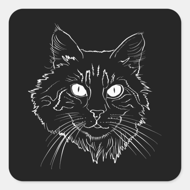 Sticker Carré Maine Coon Cat Line Art (Devant)