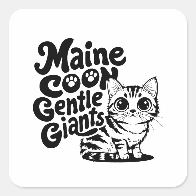 Sticker Carré Maine Coon Géants gentils Chat (Devant)