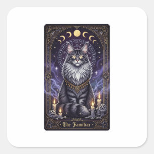 Sticker Carré Maine Coon Tarot - La familière Halloween