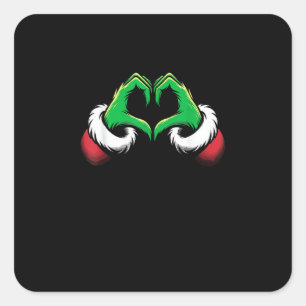 Sticker Carré Mains de coeur amusantes Noël