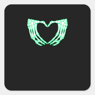 Sticker Carré Mains de squelette, Coeur, Costume d'Halloween de