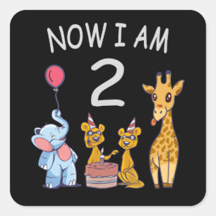 Sticker Carré Maintenant, j'ai 2 ans 2e anniversaire au Zoo