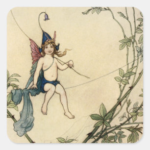 Sticker Carré Mais Puck était assis sur un fil d'araignée