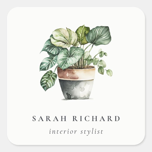 Sticker Carré Maison à feuilles potées Plantes Aquarelle Botaniq (Devant)