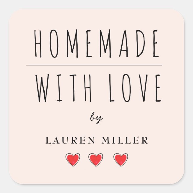 Sticker Carré MAISON AVEC AMOUR Rose & Noir (Devant)