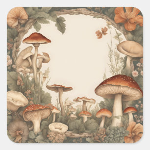 Sticker Carré Maison Champignon Cottagecore